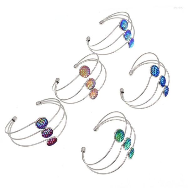 Bracciale Braccialetti fatti a mano in resina con pesce sirena / scaglie di drago Argento antico Bracciale con braccialetti rotondi color argento Amore