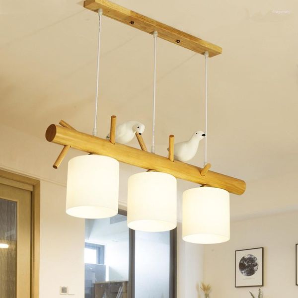 Luminárias pendentes Nordic Simple Wood Art Lamp Three Heads Little Bird Hanging Use For Restaurant Bar Clothing Store LED E27 AC85-265V