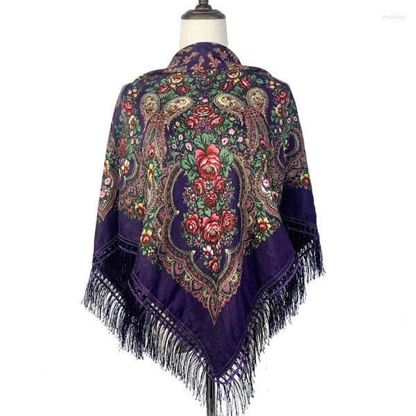 Schals 120 120 cm Frauen Russischen Stil Floral Gedruckt Bandana Schal Retro Blume Nationalen Quadratischen Schal Babuschka Haar Wrap Hijab