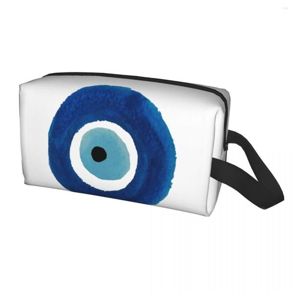 Bolsas cosméticas Aquarela Evil Eye Nazar Pintura Viagens Bolsa de Higiene Pessoal Para Hamsa Amuleto da Sorte Organizador de Maquiagem Beleza Armazenamento Dopp Kit