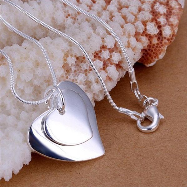 Collane con ciondolo Collana con doppia carta a cuore color argento con timbro 925 per le donne Regali di Natale Moda gioielli da sposa per feste di lusso