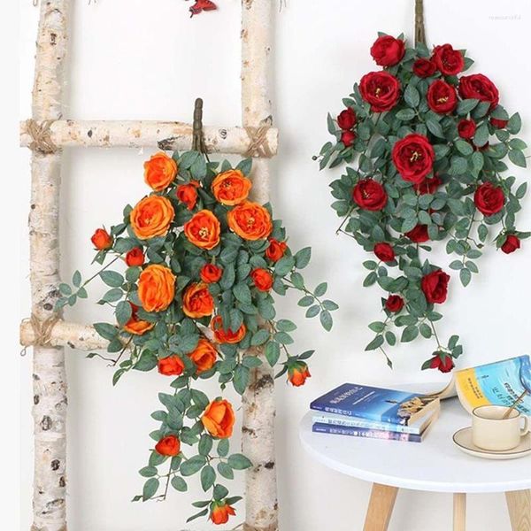Fiori decorativi Rose Rattan Bellissimo fiore finto Seta appesa a parete Giardino di rose artificiali fai da te