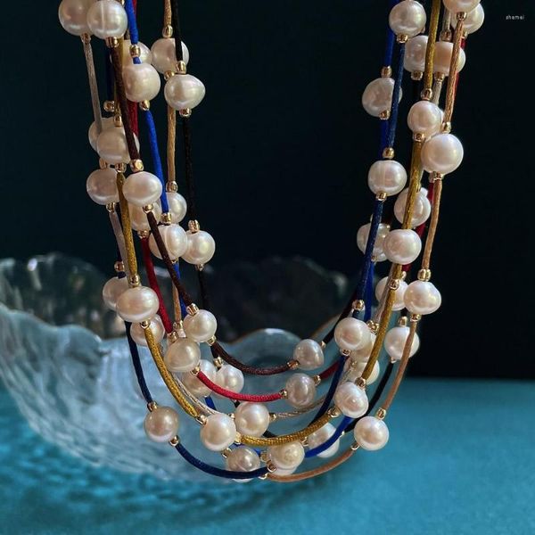Choker Seil Kette Natürliche Süßwasser Perle Halskette Für Frauen Gothic Vintage Schmuck Kartoffel Barock Charme Einfach