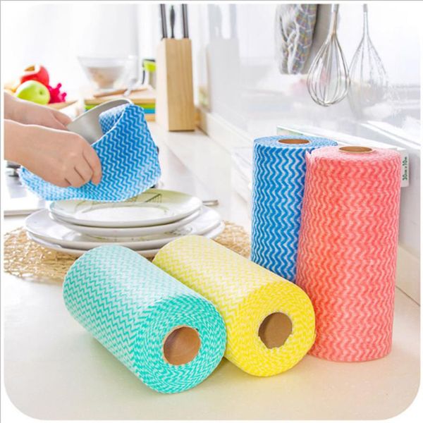 Inteiro - 1 Rolo de Tecidos Não Tecidos Descartáveis para Cozinha Lavagem Toalhas de Pano de Limpeza Ecológico Panos Práticos Almofada de Limpeza HD0065305D