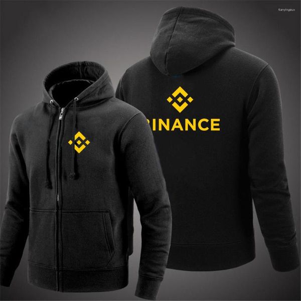 Felpe con cappuccio da uomo Binance Crypto 2023 Tinta unita Maniche lunghe Fashion Zipper Up Hoody Giacche Felpe Capispalla con cappuccio Top