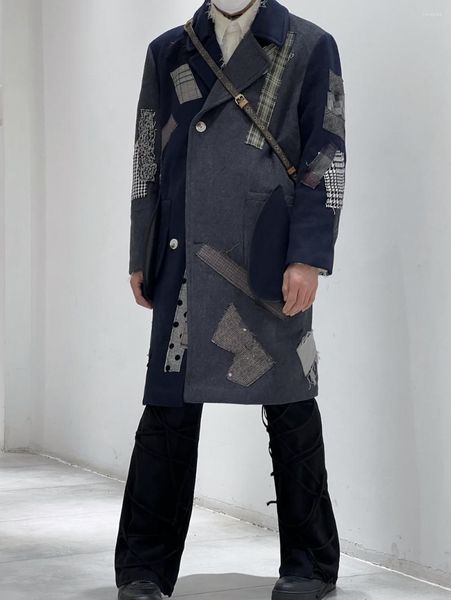 Trench da donna SuperAen Cappotto in cashmere con toppe personalizzate Colore grigio navy lungo da donna