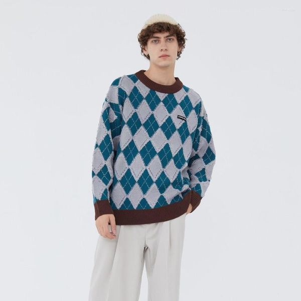 Männer Pullover Vintage Kleidung Gestrickte Retro Pullover Harajuku Männer Argyle Herren Pull Homme Tops Pullover Sweter Nizza