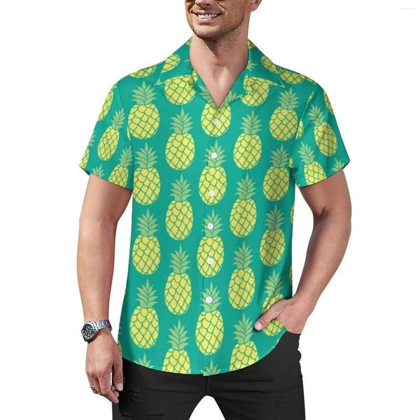 Camisas casuais masculinas Camisa abacaxi tropical Estampa de frutas Praia Solta Blusas havaianas Streetwear Manga curta Roupas grandes personalizadas