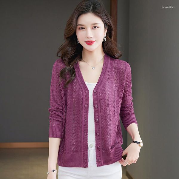 Frauen Strick XJXKS 2023 Sommer Herbst einreiher Strickjacke Sonnenschutz Top V-ausschnitt Mit Langen ärmeln Hochwertige Wolle Gestrickte Pullover