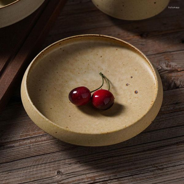 Teller, japanische grobe Keramik, Teller im Retro-Stil, Schüssel und kommerzielles Privathaus-Geschirr