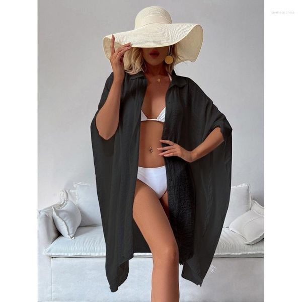 Costumi da bagno da donna Kimono in cotone fiammato da donna Cardigan Cover Up Sciarpe Avvolgere Parei Mezze maniche Summer-Beachwear Costume da bagno Bikini Cover-up