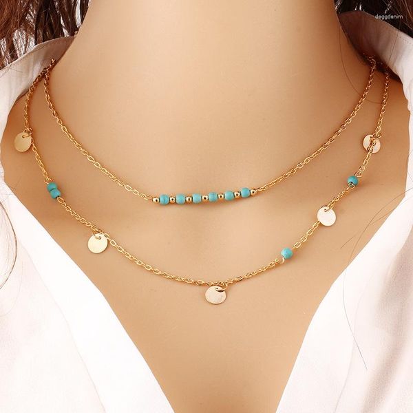 Подвесные ожерелья Delysia King European и American Style Burquoise Clavical Chain Double Layer Seerfins Jewelry Jewelry