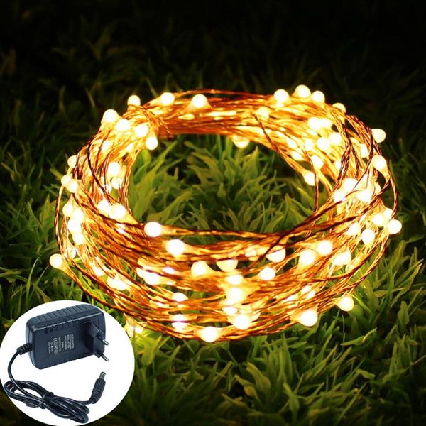 10M 20M 30M 40M 50M Luz de Corda de LED para Férias Fio de Cobre Corda Estrelada À Prova D' Água Luzes de Fadas Flexíveis Party Garde 12V Power Adapte298r