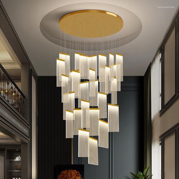 Lampadari Modern LED Luxury Staircase Decor Hanging Lampade a sospensione Soggiorno Villa Hall El Lampade a sospensione in oro