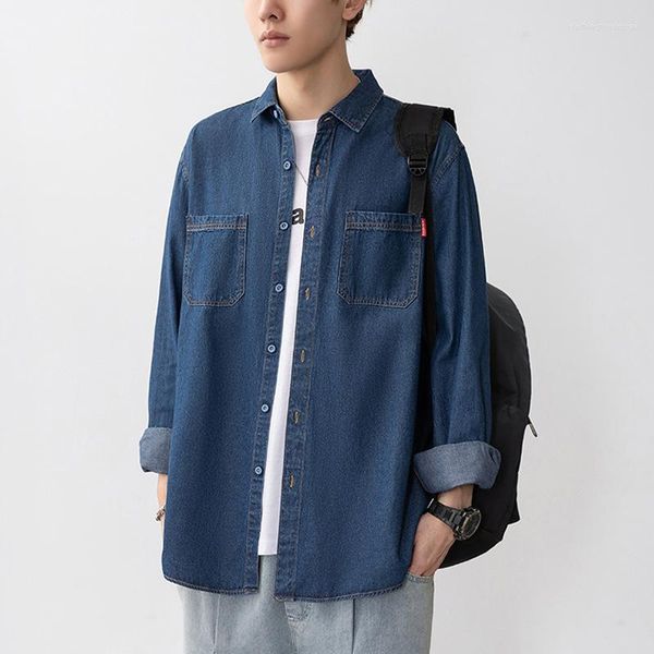 Erkekler Sıradan Gömlekler İlkbahar ve Sonbahar Moda Markası Japon Vintage iş kıyafetleri uzun kollu gömlek 2023 kızarmış sokak ceket