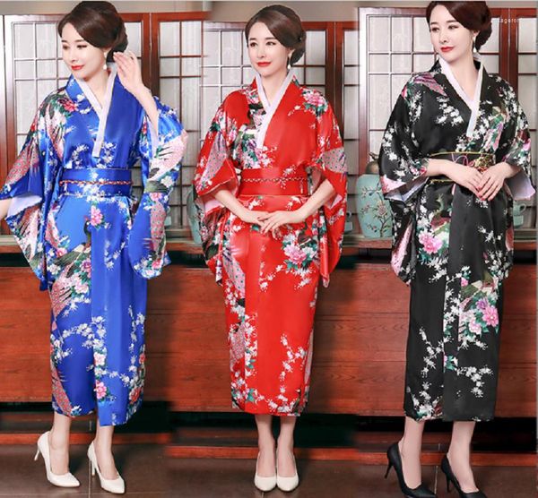 Ethnische Kleidung Frauen japanische Kimono Robe Seide Satin lange Pyjamas bequeme lose Nachtkleid Damen Hochzeit Party Kleid