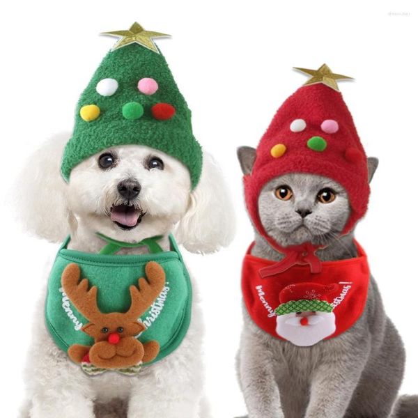 Hundebekleidung Haustier Katze Weihnachtsmütze mit Banane Welpe Weihnachtsmann Schal Set Urlaub Party Niedliches Kostüm für kleine Hunde Katzen Zubehör