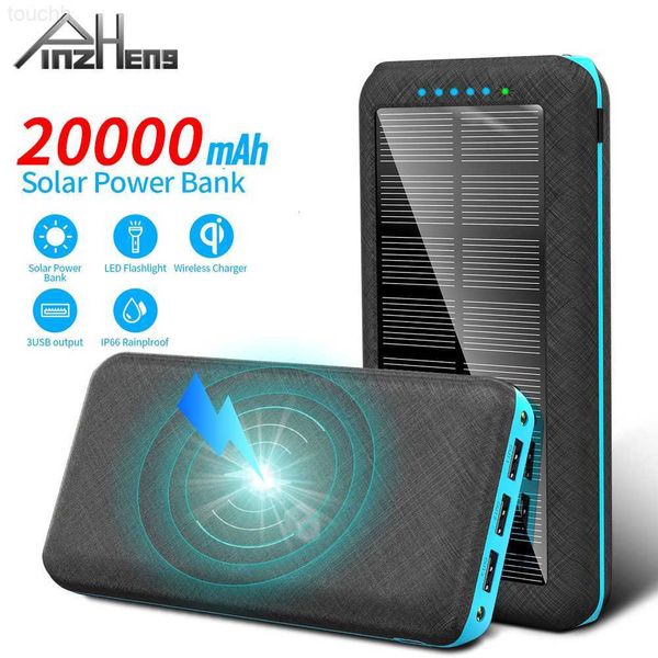 Банки мобильного телефона Pinzheng 20000mah Беспроводной зарядки для iPhone Xiaomi Solar Bank Bank Внешнее портативное зарядное устройство для Samsung L230824