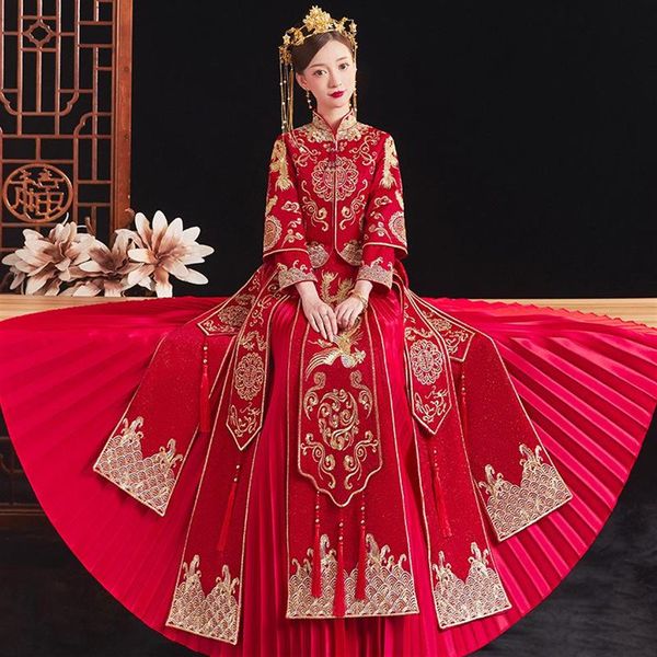 Roupas étnicas Sexy Bordado Casar Roupas de Alta Qualidade Cheongsam Chinês Tradicional Noiva Vestido de Noiva Qipao240d