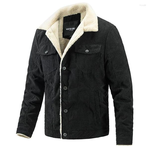 Männer Jacken Cord Jacke Männer Winter Dicke Fleece Mäntel Warme Mode Lässig Einfarbig Männlichen Mantel Schwarz Beige