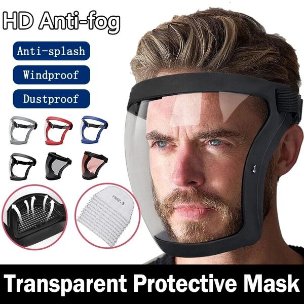 Pincéis de limpeza Transparente Full Faceshield Reutilizável Dustproof Anti fog Mask HD Safety Glasses Kitchen Protection Anti splash Com Filters 230729