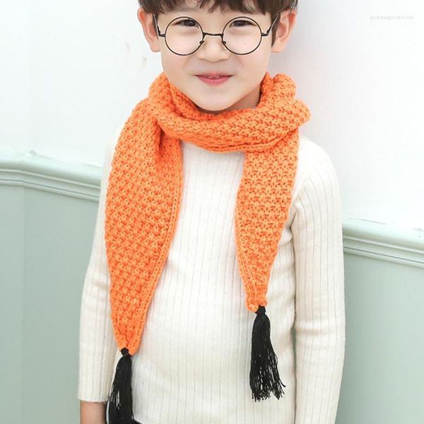Eşarplar Koreli Şeker Renkli Çocuk Şalları Kız Kızlar Kış Dış Sıcak Eşarp Yün Örgü Tassel Yanlış Kolloar Boyun Guard Bebek Öncesi Bib V45