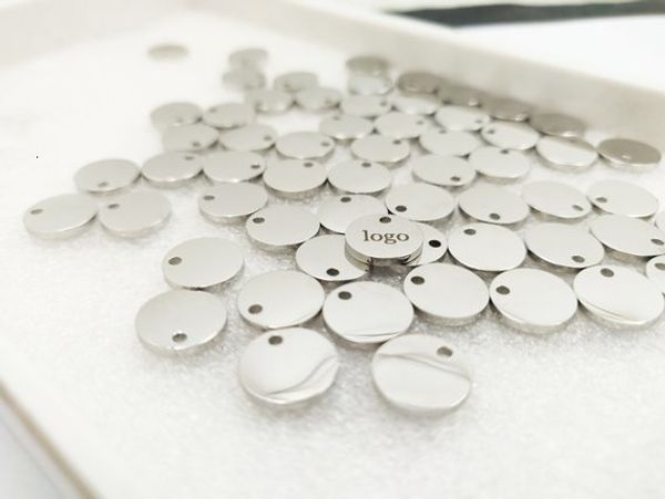 Charms 50pcs 10mm Custom Tags grátis Gravação a Laser Disc Mirror Charm Polido Colar GravávelTag Custom Metal 230729