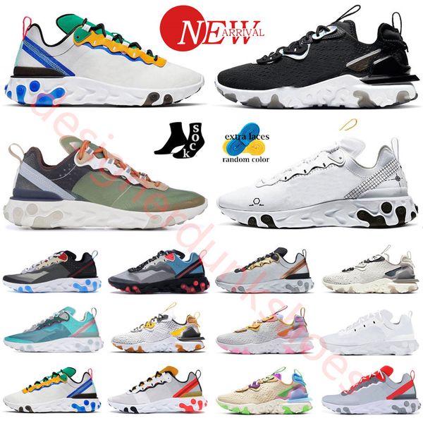 Weißes Schema React Element 55 Triple Black Tour Yellow Clear Blue Pale Ivory 55s Laufschuhe Sandalen Outdoor Männer Frauen Sporttrainer Turnschuhe