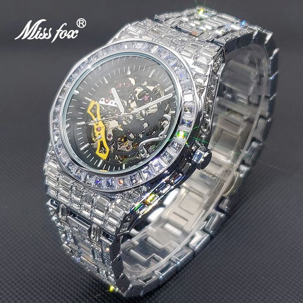 Другие часы роскошные автоматические часы для мужчин хип -хоп бриллиантовый скелет механический Relogio Masculino Ice Out Водонепроницаемый человек 230729