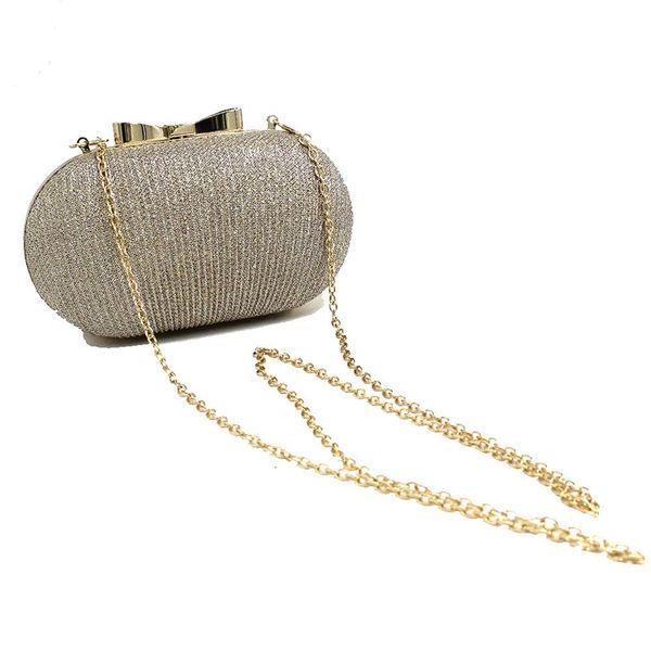 Sacos de noite Saco de embreagem dourado Mulheres Casamento Brilhante Bolsas de Noiva Arco de Metal Clutches Cadeia de Ombro 230729