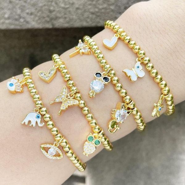 Charm-Armbänder, vergoldete Perlen, elastisch, für Frauen und Mädchen, Emaille, blaue Augen, Glücksschmuck, Freundschaftsgeschenke, Ojo Turco Brth57