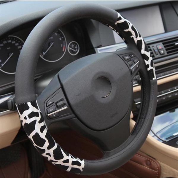 Cobertura de volante universal personalizada com estampa de leopardo para carro para meninas acessórios de decoração de pelúcia283Z