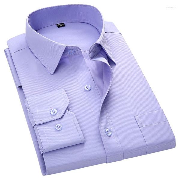 Camisas casuais masculinas de negócios manga longa camisa slim fit sarja cor sólida masculino social preto azul branco roxo rosa 4XL