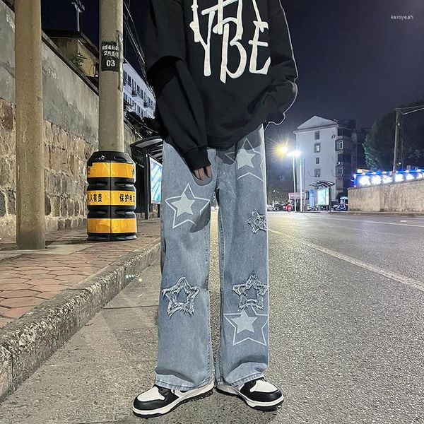 Jeans da uomo Y2k Streetwear giapponese Moda Vintage Donna Pantaloni larghi oversize neri Pantaloni strappati a vita alta Abbigliamento estivo