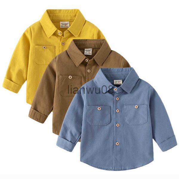 Camisas infantis primavera outono camisas infantis roupas infantis meninos camisa formal sólida manga comprida blusa de algodão casual tops roupas de bebê 28y x0728