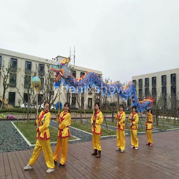 6 öğrenci maskot kostümü ipek kumaş Çin bahar günü ejderha dansı orijinal halk festivali kutlama prop209l için 7m boyut 5