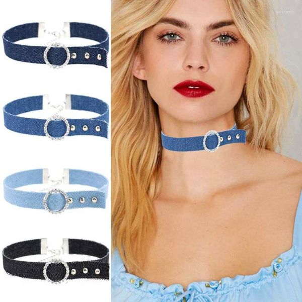 Halsband 4 Teile/satz Blau Denim Strass Seil Halskette Für Frauen Jeans Tattoo Kragen Collier Ras De Cou Colar Bijoux Femme CR038