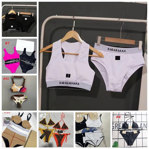 Letras de luxo biquínis femininos roupa de banho sexy maiô acolchoado com cintura alta calcinha de praia branca preta mulher maiô senhora Ch184d