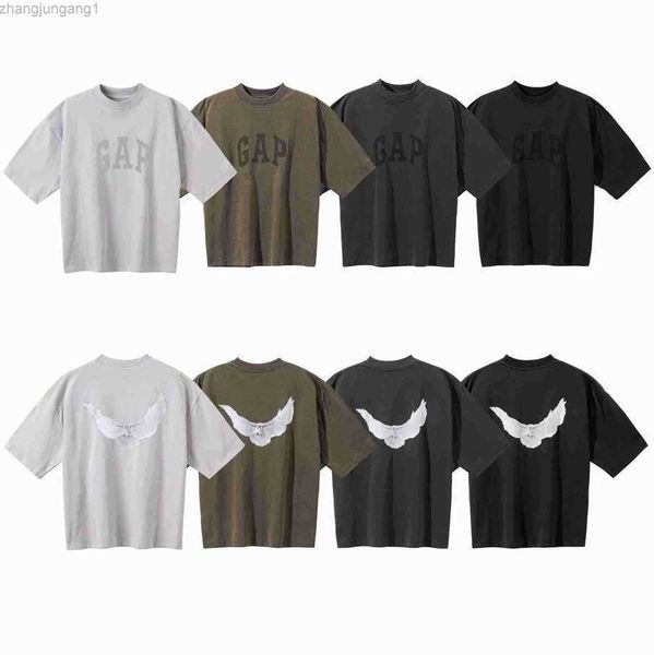 Дизайнерская футболка Kanyes Classic Wests Three Party Joint Peace Dove с принтом для стирки воды с короткими рукавами Мужские и женские футболки High Street Женские fendy