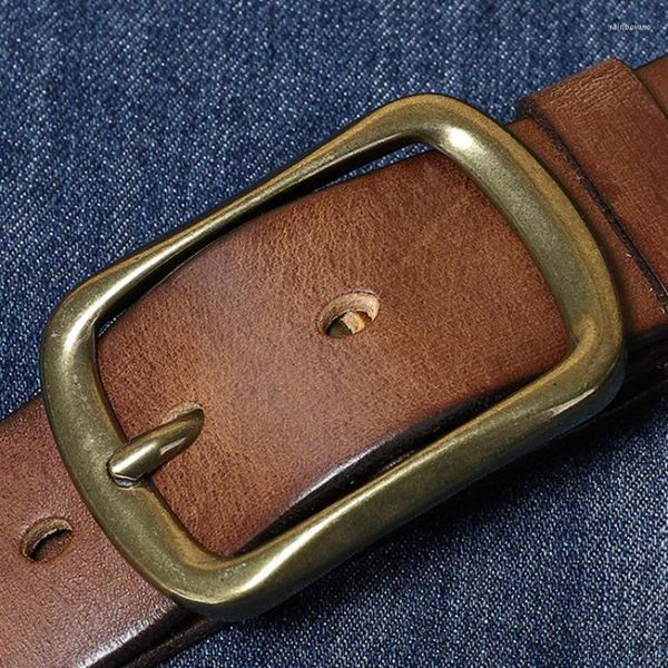 Cinture Luxury Retro Handmade All-match Cintura con fibbia in rame Cintura da uomo Trend in pelle Pura pelle bovina Jeans di mezza età e giovani