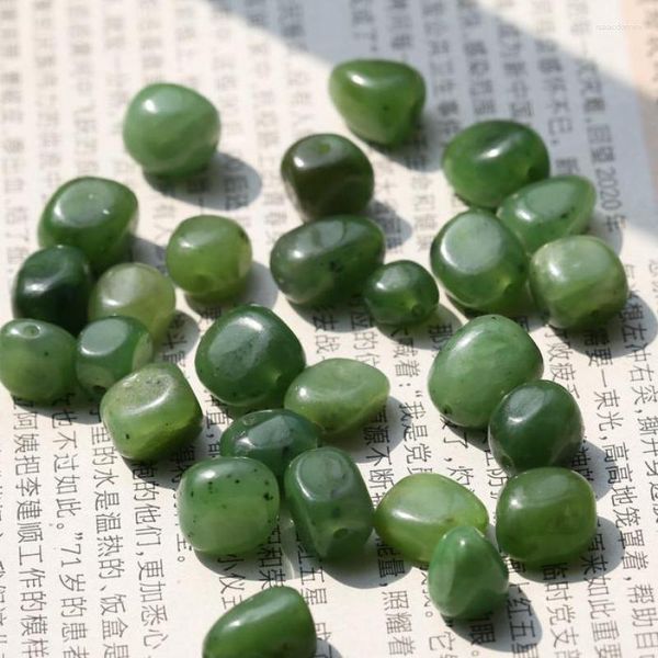 Lose Edelsteine, echter roher Hetian-Jade-Samenstein mit hautgrünen Nephrit-Perlen für die Schmuckherstellung, DIY-Armband, Perlen-Halskette
