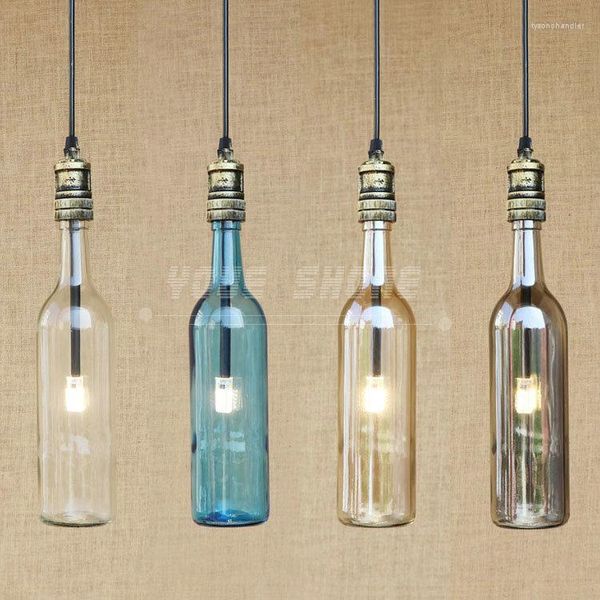 Pendelleuchten Kreative Weinflasche Dekorieren Lampe für Bar Restaurant Kaffee Eisen Wasserpfeife G4 Vintage-Stil Weinflasche