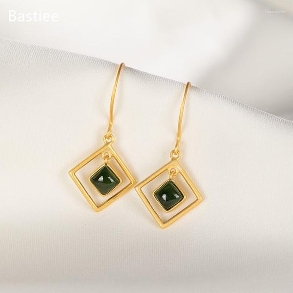 Orecchini pendenti Bastiee per donna Argento 925 Fashion Natural An Jade Jasper Geometric Gold Plated Jewelry