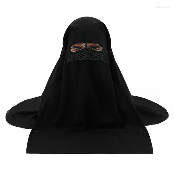 Sciarpe all'ingrosso di fabbrica Preghiera araba nera Khimar Niqab Sciarpa di chiffon Rivestimenti per il viso per le donne musulmane Copertura di moda 85 75 cm