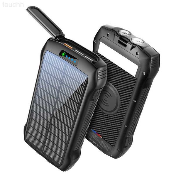 Bancos de energia do telefone celular 33500mAh Solar Power Bank Fast Qi Wireless Charger para iPhone 13 Pro Samsung S22 Xiaomi Poverbank PD 20W Charging Fast PowerBank L230728