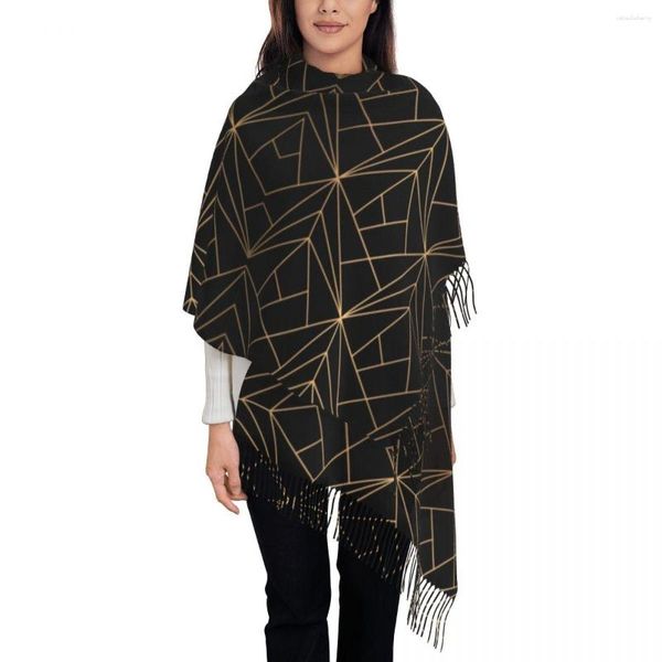 Schals Eleganter geometrischer Kupfer-Schwarz-Abstrakter Muster-Schal für Frauen Stilvoller Winter-Herbst-Schal Wraps Geometrie-Quaste