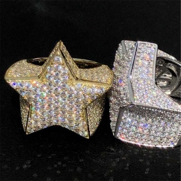 Fashion Wedding Lab Taglia 6-12 ICED OUT Hip Hop 3D STAR RING Pinky Men's259C