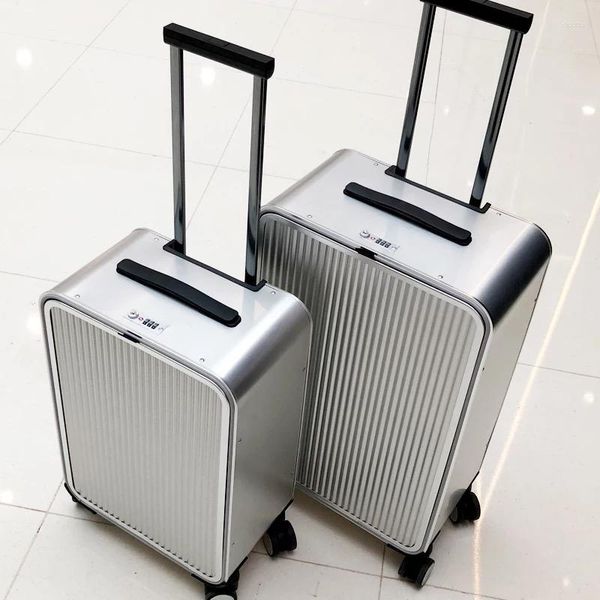 Malas vnelstyle todo o alumínio viagem rolando bagagem luxo moda terno spinner carry on trolley 16/20/24 polegadas