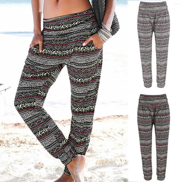 Pantaloni attivi Bohemian Women's Yoga Beach Easy Print Pantaloni Boho Women Tasche alte Vita lunga Ropa Deportiva Mujer Gym