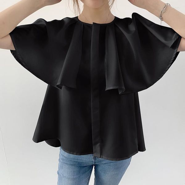 Frauen Blusen Koreanische Mode Cape Stil Bluse Frauen Sommer Weiß Schwarz Hemd Streetwear Lose Süße Tops